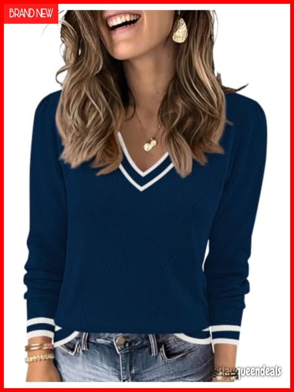 V Neck Puff Sleeve Lightweight Knit Pullover Sweater